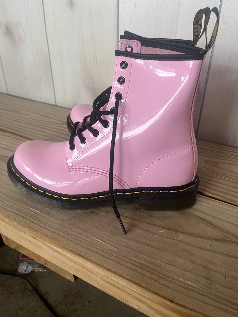 Dr. Martens Glossy Pink Lace-Up Combat Boots - Picture 4 of 13